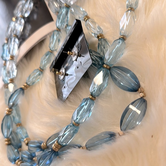 ๐3pc Jewelry Set Ladies Icy-Blue+Gold-Tone Layered Necklace+Matching Earrings - Picture 8 of 16